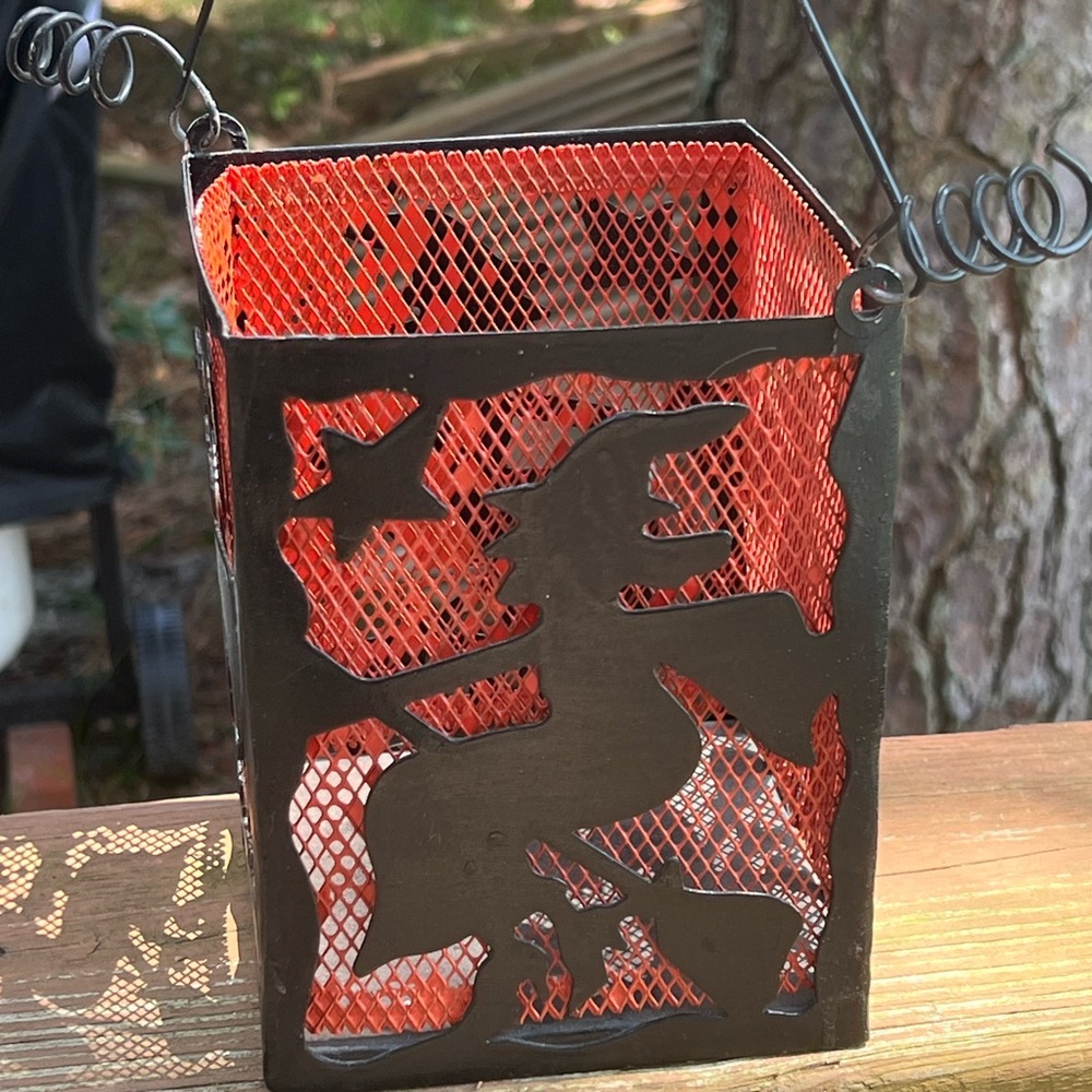 Halloween Witch and Stars Vintage Metal Candle/light Holder